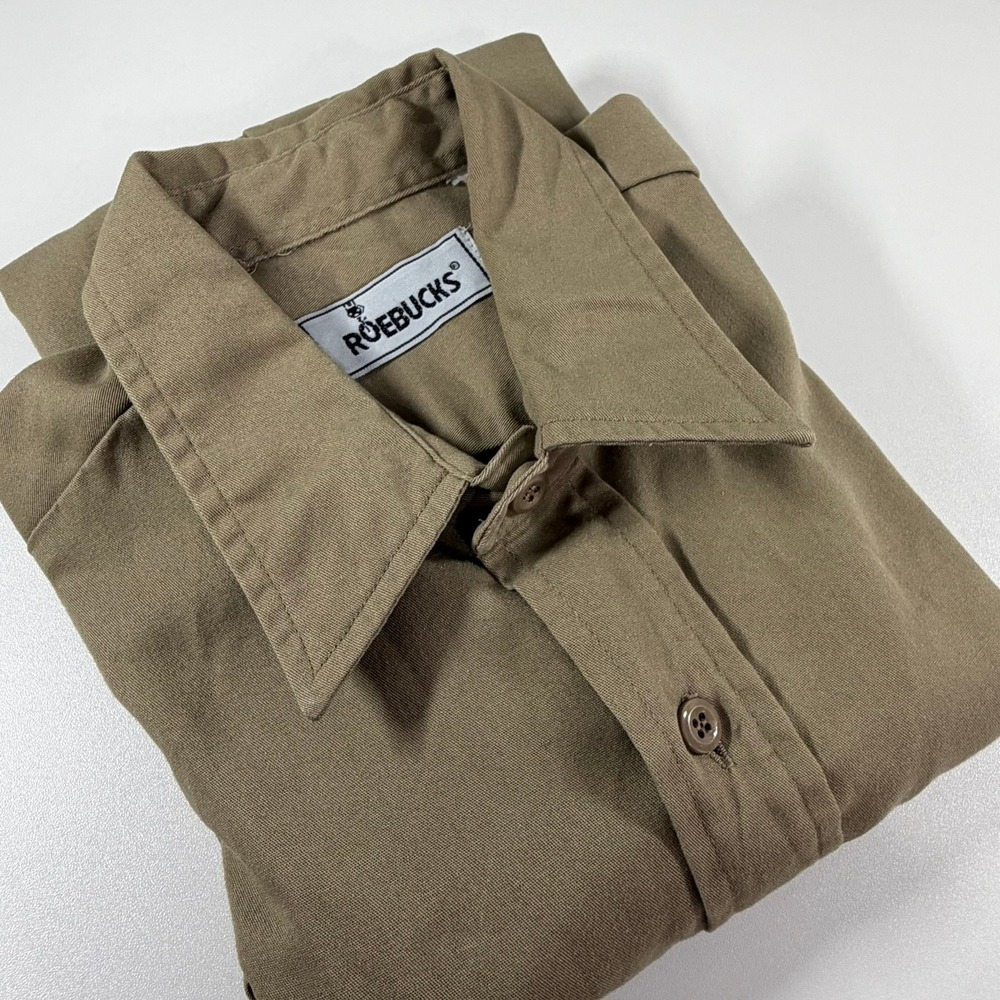 Vintage Roebucks Khaki Work Shirt Utility Button Front Workwear Large